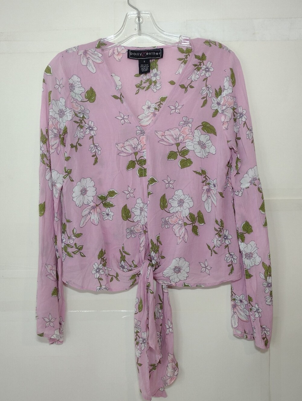 Polly & Esther Pink Floral Tie-Front Blouse Size (S). Boho Top